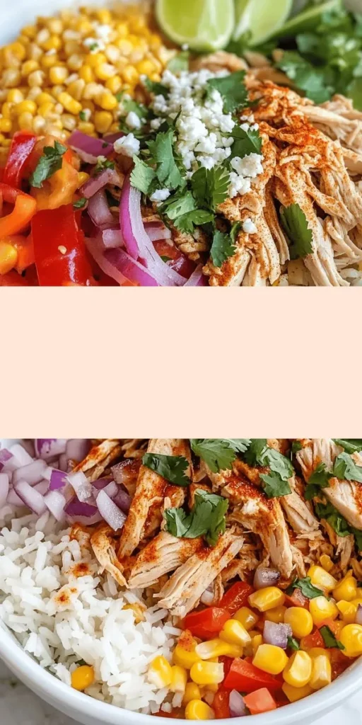Discover the vibrant and delicious Easy Street Corn Chicken Rice Bowl—a perfect blend of comforting rice, tender rotisserie chicken, sweet corn, and fresh veggies all perfectly seasoned. Ready in just 20 minutes, it's an ideal meal for busy weeknights or casual get-togethers. Dive into this recipe that not only satisfies your taste buds but also offers customizable options for everyone! #EasyRecipe #HealthyEating #ChickenBowl #QuickMeals #Foodie #CookingTips #HealthyRecipes #RiceBowl