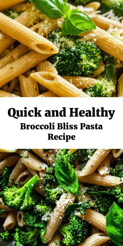 Discover the delicious Broccoli Bliss Pasta, a vibrant and nutritious dish that combines whole wheat pasta, fresh broccoli, garlic, and zesty lemon. Perfect for busy weeknights, this easy recipe packs a flavorful punch and is customizable to suit your taste. With its health benefits and simple cooking process, you can enjoy a wholesome meal in under 30 minutes. Elevate your dining experience with this satisfying pasta dish! #HealthyEating #PastaRecipe #BroccoliBliss #EasyMeals #MealPrep