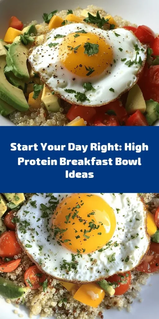 Start your day right with energizing high protein breakfast bowls! Packed with nutritious ingredients like quinoa, Greek yogurt, eggs, and fresh veggies, these bowls are a delicious way to fuel your morning. Enjoy the benefits of protein-rich foods while customizing your meal to suit your tastes. Whether you prefer a quick assembly or love experimenting with seasonal ingredients, these bowls are perfect for busy mornings. #BreakfastBowl #HealthyEating #ProteinPacked #MealPrep #Nutrition #HealthyRecipes