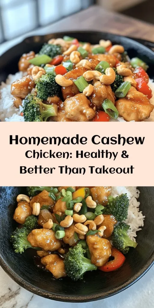 Whip up a healthier version of your favorite takeout with this Better-Than-Takeout Cashew Chicken recipe! In just 30 minutes, enjoy tender chicken, crunchy cashews, and vibrant veggies in a savory homemade sauce. This dish not only satisfies your cravings but is packed with nutritious ingredients. Perfect for busy nights or impressing guests, discover how to make this delightful meal today! #CashewChicken #HealthyRecipes #HomemadeCooking #DinnerIdeas #HealthyEating #QuickMeals