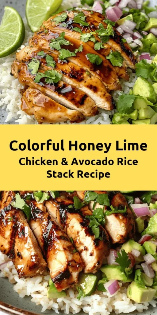 Discover the vibrant and healthy Honey Lime Chicken & Avocado Rice Stack! This delicious recipe combines honey, lime, succulent chicken, and creamy avocado for a feast that's not only beautiful but packed with nutrients. Perfect for lunch, dinner, or meal prep, this dish caters to various dietary needs with easy substitutions. Impress your family and friends with this flavor explosion. Try it today and savor every bite! #HealthyEating #MealPrep #ChickenRecipes #Avocado #Foodie