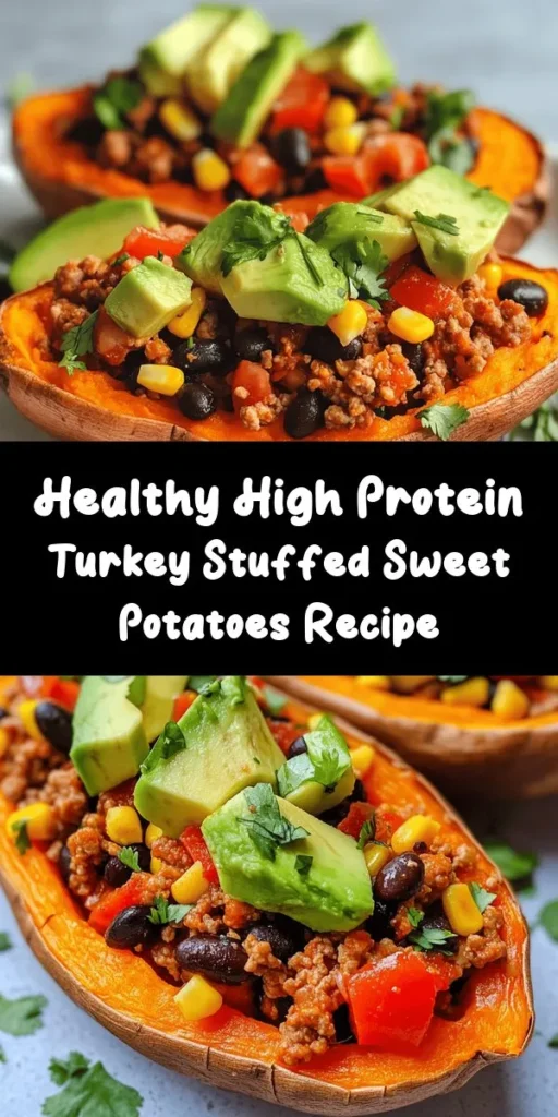 Discover a delicious and nutritious meal with this High Protein Ground Turkey Stuffed Sweet Potato recipe! Perfect for healthy eating, this dish combines lean ground turkey and sweet potatoes, both packed with essential nutrients. Enjoy the savory flavor balanced with the natural sweetness of sweet potatoes. Ideal for meal prep or a family dinner, it's customizable to suit your taste! Try it today! #HealthyRecipes #MealPrep #StuffedSweetPotatoes #GroundTurkey #NutritionGoals #HealthyEating