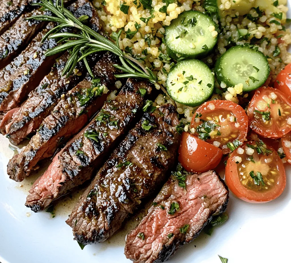Grilled skirt steak with lemon herb couscous salad is a dish that epitomizes the beauty of combining robust flavors with fresh, vibrant ingredients. This meal not only satisfies the palate but also offers a delightful balance of textures—from the tender, juicy steak to the light and fluffy couscous, adorned with crisp vegetables. The appeal of this dish lies in its versatility; it can be served during a casual family dinner or at an elegant gathering, making it an ideal choice for any occasion.