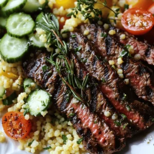Grilled skirt steak with lemon herb couscous salad is a dish that epitomizes the beauty of combining robust flavors with fresh, vibrant ingredients. This meal not only satisfies the palate but also offers a delightful balance of textures—from the tender, juicy steak to the light and fluffy couscous, adorned with crisp vegetables. The appeal of this dish lies in its versatility; it can be served during a casual family dinner or at an elegant gathering, making it an ideal choice for any occasion.