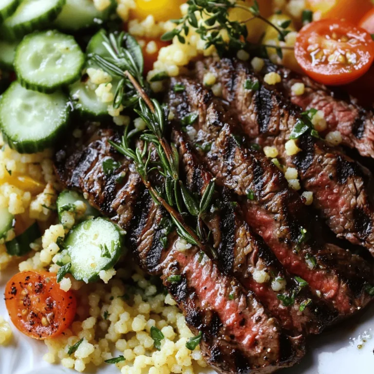 Grilled skirt steak with lemon herb couscous salad is a dish that epitomizes the beauty of combining robust flavors with fresh, vibrant ingredients. This meal not only satisfies the palate but also offers a delightful balance of textures—from the tender, juicy steak to the light and fluffy couscous, adorned with crisp vegetables. The appeal of this dish lies in its versatility; it can be served during a casual family dinner or at an elegant gathering, making it an ideal choice for any occasion.
