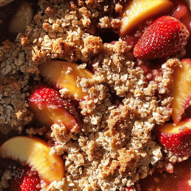 As summer rolls around, the markets brim with vibrant, juicy fruits, and among them, strawberries and peaches reign supreme. The Strawberry Peach Crisp is a delightful dessert that beautifully marries the sweetness of ripe strawberries and succulent peaches with a crunchy, buttery topping. This recipe not only highlights the natural flavors of these seasonal fruits but also brings together simple ingredients to create a comforting dish perfect for any occasion. Whether you're hosting a summer barbecue, enjoying a picnic in the park, or simply craving a satisfying treat at home, this Strawberry Peach Crisp is sure to impress family and friends alike.