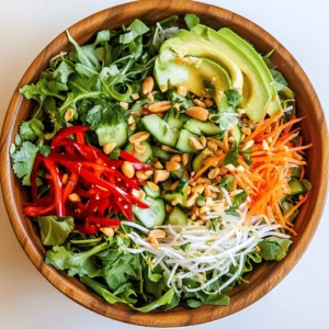 As the seasons shift and warmer days approach, the craving for lighter, fresher meals often arises. One such delightful dish that captures the essence of spring is the Fresh & Zesty Spring Roll Salad with Spicy Ginger Dressing. This vibrant salad is not only a feast for the eyes but also a wholesome composition of flavors and textures that appeals to both the palate and the body. Imagine a colorful medley of fresh vegetables harmoniously tossed together, all enhanced by a fiery ginger dressing that invigorates each bite. This dish is perfect for those looking to embrace seasonal produce while enjoying a fulfilling meal.