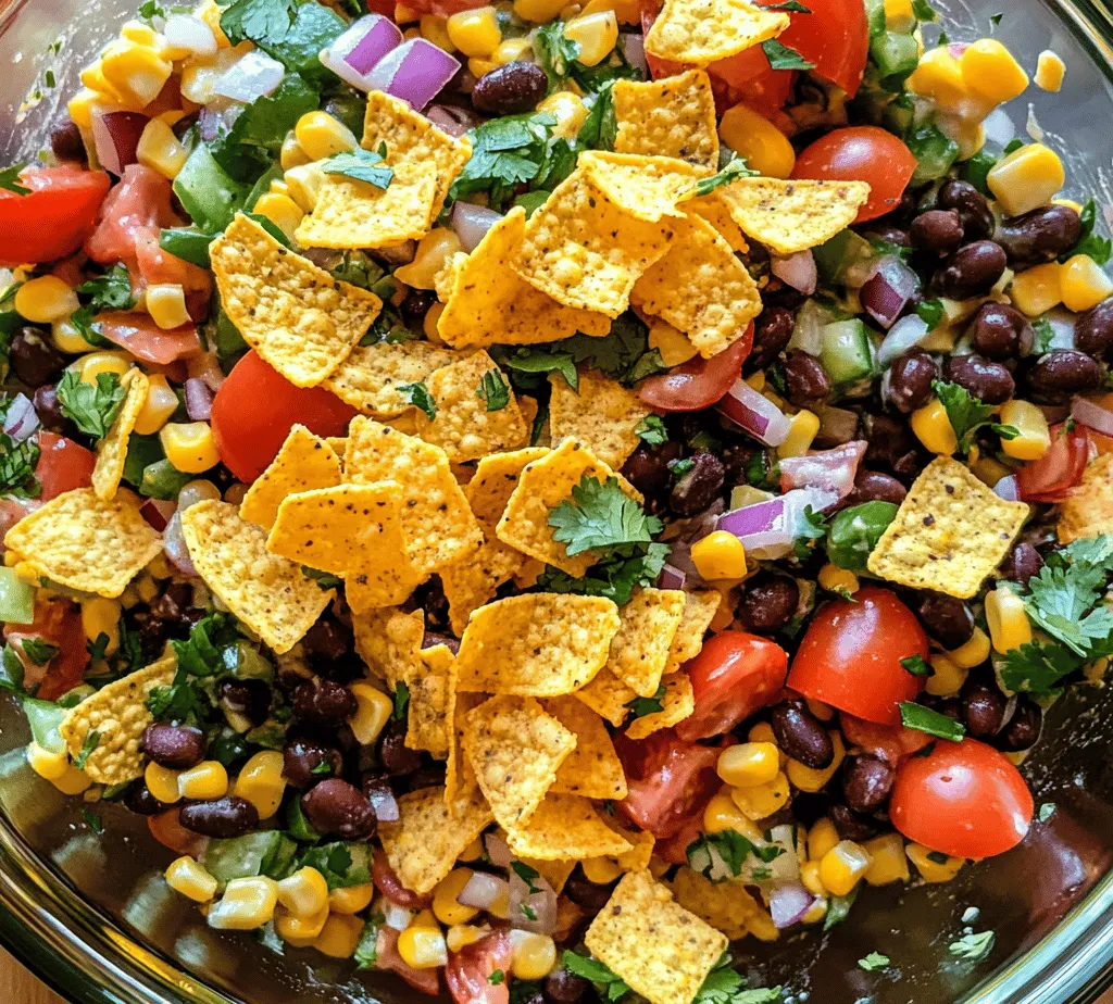 Fiesta Fritos Corn Salad is an irresistible and vibrant dish that beautifully encapsulates the essence of summer eating. Bursting with color, texture, and flavor, this salad combines sweet corn, crunchy Fritos, and a medley of fresh vegetables, making it a perfect side dish for barbecues, picnics, or casual family dinners. Not only does it offer a feast for the eyes, but it also serves as a refreshing counterpart to heavier main courses, making it a beloved choice during the warmer months.