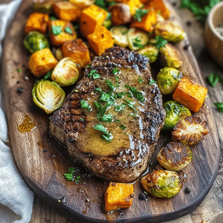 Prepare to indulge in a culinary experience that tantalizes the taste buds with the Sizzling Garlic Butter Steak accompanied by perfectly roasted Brussels sprouts and sweet potatoes. This dish is not just a meal; it’s a celebration of flavors that seamlessly blend the richness of ribeye steak with the vibrant, earthy notes of seasonal vegetables. Whether you’re planning a cozy dinner for two or a gathering with friends and family, this savory creation is sure to leave a lasting impression.
