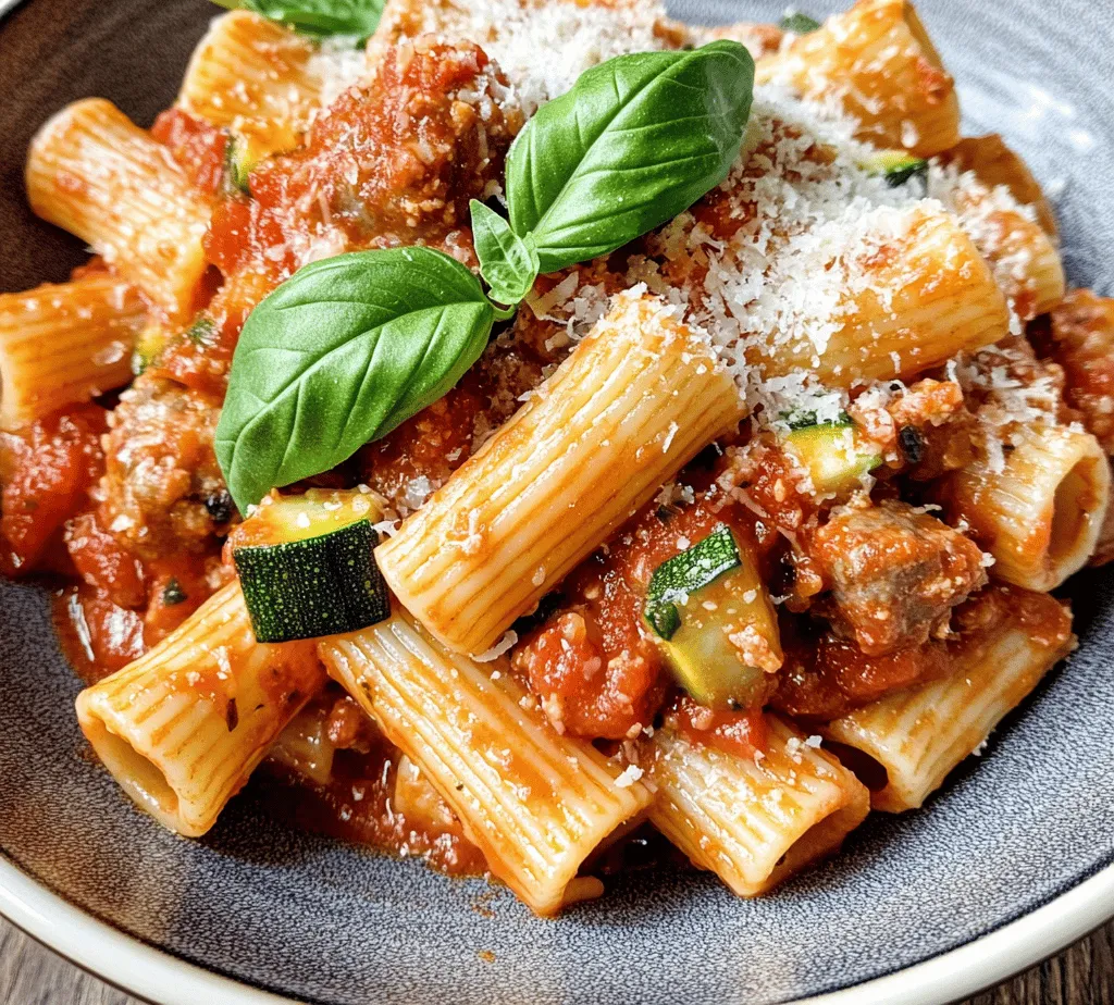 Rigatoni Delight is a vibrant and satisfying dish that exemplifies the best of Italian cuisine. Combining the hearty texture of rigatoni pasta with the robust flavors of Italian sausage, fresh zucchini, and juicy tomatoes, this dish is a delightful celebration of taste and health. The appeal of Rigatoni Delight lies in its ability to marry bold flavors and contrasting textures, creating a meal that is both comforting and invigorating.