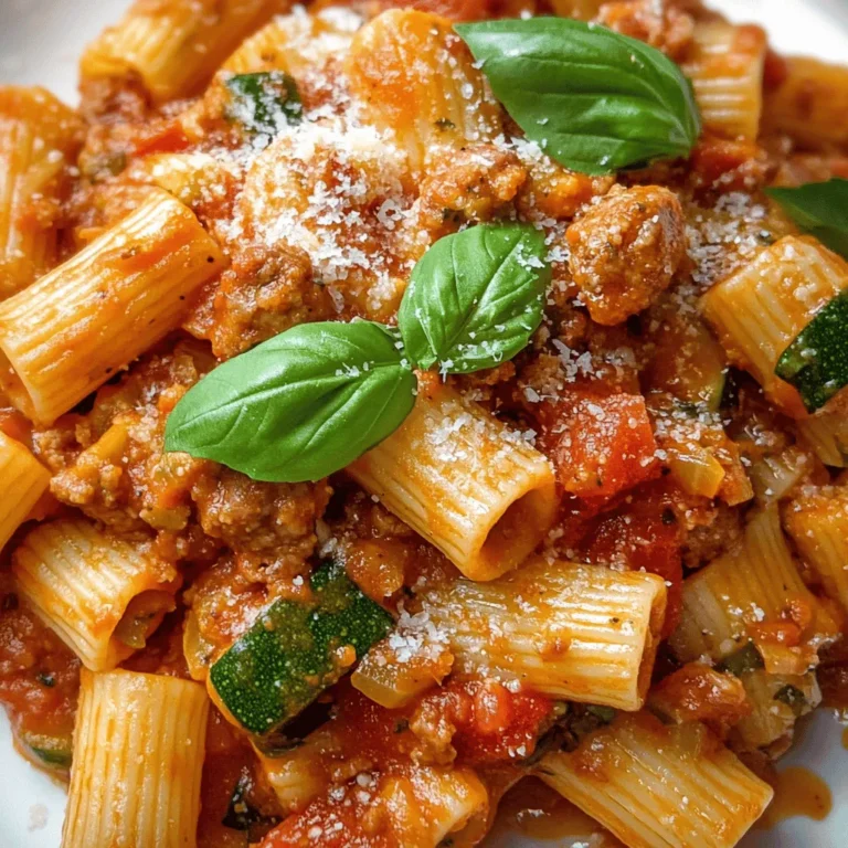 Rigatoni Delight is a vibrant and satisfying dish that exemplifies the best of Italian cuisine. Combining the hearty texture of rigatoni pasta with the robust flavors of Italian sausage, fresh zucchini, and juicy tomatoes, this dish is a delightful celebration of taste and health. The appeal of Rigatoni Delight lies in its ability to marry bold flavors and contrasting textures, creating a meal that is both comforting and invigorating.