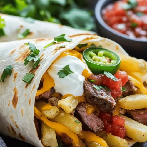 If you're looking for a dish that perfectly embodies the spirit of comfort food while offering a tantalizing twist, look no further than Steak & Cheese Dirty Fry Burritos. This recipe is a delightful fusion of hearty ingredients, featuring juicy flank steak, gooey melted cheese, and crispy French fries, all wrapped up in a warm tortilla. This dish not only satisfies your hunger but also elevates any meal into a festive occasion, making it an ideal choice for gatherings with family and friends.