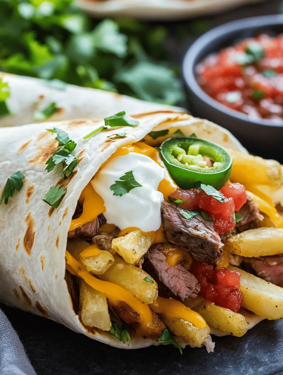 If you're looking for a dish that perfectly embodies the spirit of comfort food while offering a tantalizing twist, look no further than Steak & Cheese Dirty Fry Burritos. This recipe is a delightful fusion of hearty ingredients, featuring juicy flank steak, gooey melted cheese, and crispy French fries, all wrapped up in a warm tortilla. This dish not only satisfies your hunger but also elevates any meal into a festive occasion, making it an ideal choice for gatherings with family and friends.