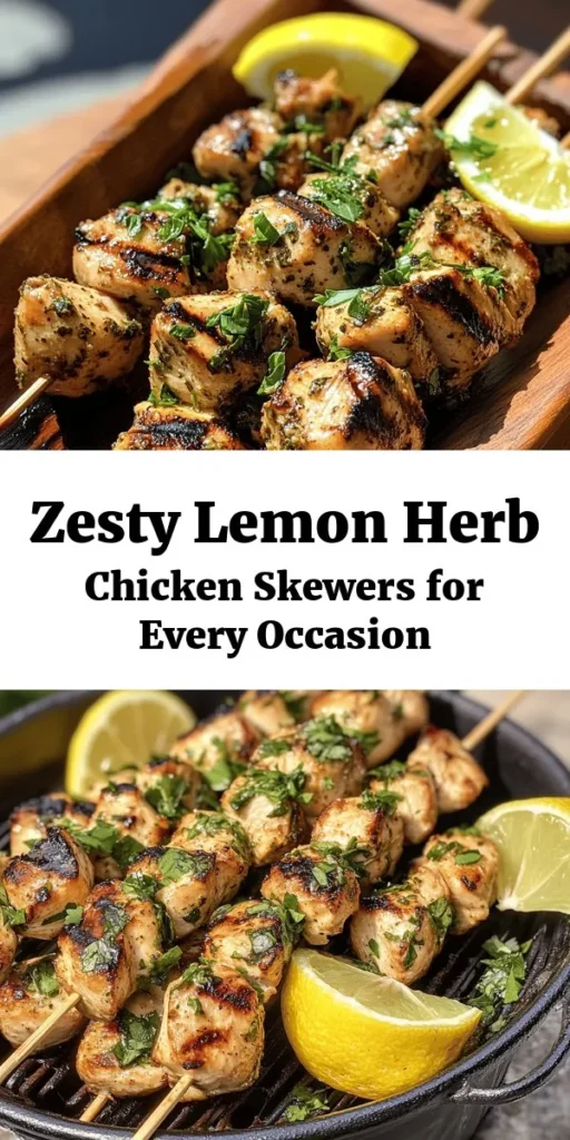 Discover the vibrant flavors of Lemon Herb Chicken Skewers, the perfect dish for any occasion! Bursting with zesty lemon, aromatic herbs, and marinated chicken, these skewers are not only easy to prepare but also a healthy option for your meals. Ideal for weeknight dinners or summer barbecues, they can be customized with your favorite veggies. Enjoy a delicious, nutritious dish that’s sure to impress! #ChickenSkewers #HealthyRecipes #Grilling #Foodie #SummerEats #EasyDinner