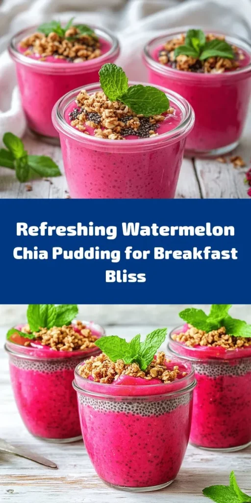 Kickstart your morning with a refreshing Watermelon Chia Pudding Breakfast Jar! This vibrant and nutritious meal combines hydrating watermelon and nutrient-packed chia seeds for a perfect summer breakfast. Easy to prepare and customizable with your favorite fruits and toppings, it's a delightful way to nourish your body while enjoying a feast for the eyes. Elevate your breakfast routine now! #HealthyBreakfast #ChiaPudding #Watermelon #MealPrep #Nutrition #SummerEats #FoodInspiration