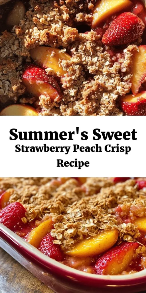 Indulge in the flavors of summer with this Strawberry Peach Crisp recipe! Perfect for any occasion, this delightful dessert combines juicy strawberries and peaches with a crunchy, buttery topping. Serve it warm with vanilla ice cream for a comforting treat that’s sure to impress. Discover the simple ingredients and easy steps to make this seasonal favorite and elevate your dessert game. #StrawberryPeachCrisp #SummerDessert #FruitCrisp #BakingJoy #YummyTreats #DessertIdeas #HomeBaking