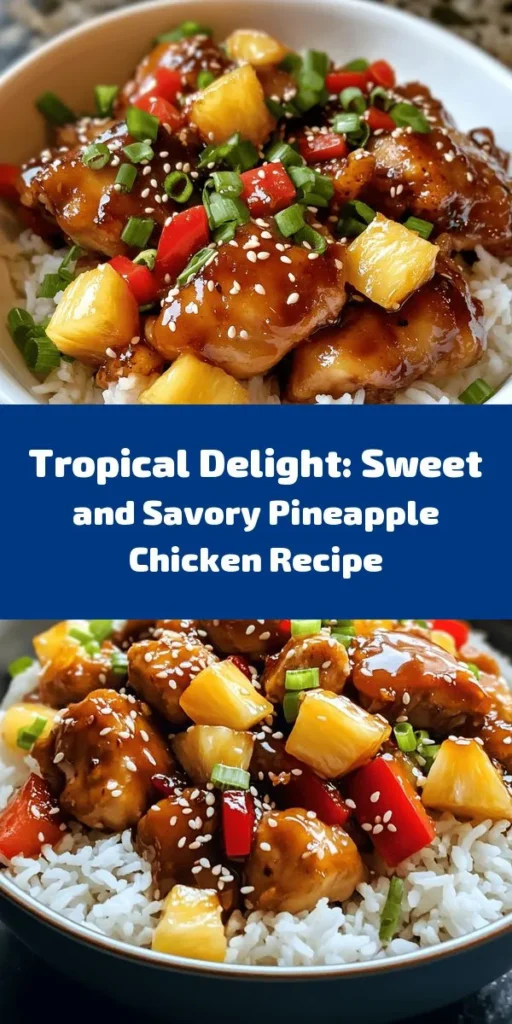 Discover the deliciousness of Sweet and Savory Pineapple Chicken! This easy-to-follow recipe combines juicy chicken thighs with the tropical sweetness of pineapple and savory soy sauce for an irresistible meal perfect for any occasion. Pair it with fluffy rice or fresh salads for a balanced dinner the whole family will love. Get ready to impress your guests with this vibrant dish that offers both flavor and nutrition! #PineappleChicken #DinnerIdeas #HealthyRecipes #FamilyMeals #TropicalFlavors #EasyCooking