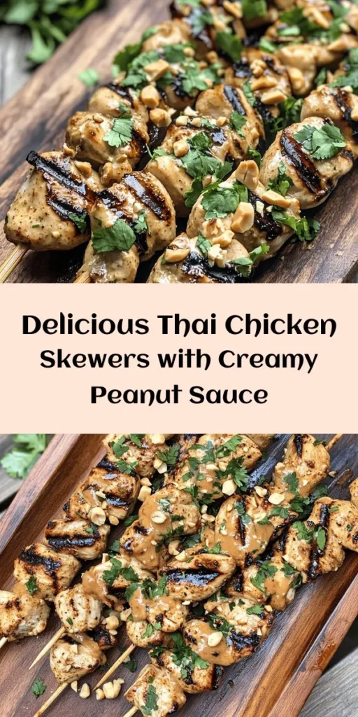 Discover the irresistible flavors of Easy Grilled Thai Chicken Skewers with Peanut Sauce! Perfect for weeknight dinners or backyard BBQs, these skewers feature tender, marinated chicken paired with a creamy peanut sauce that will tantalize your taste buds. Learn how to balance sweet, salty, and spicy elements with fresh ingredients for a healthy, delicious meal. Get your grill ready and impress your family and friends with this Thai delight! #ThaiCuisine #GrilledChicken #PeanutSauce #Skewers #EasyRecipes