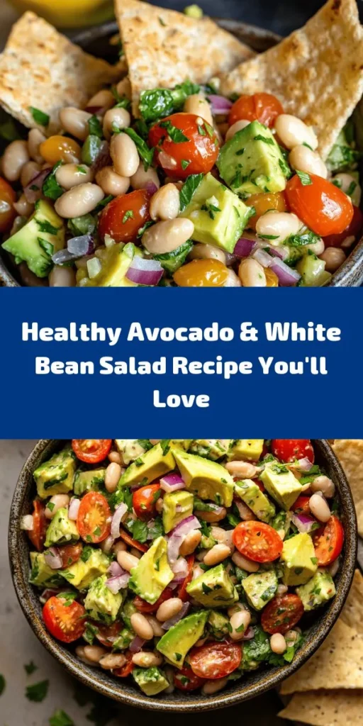 Discover the vibrant and nutritious Avocado & White Bean Salad, a perfect dish for busy days! With creamy avocado, protein-rich white beans, and a burst of cherry tomatoes, this salad is not just healthy but also satisfying. It's packed with vitamins and makes a great main dish or side. Plus, it's versatile—easily customize it with your favorite proteins or seasonal veggies. Dive into this delicious recipe today! #AvocadoSalad #HealthyEating #QuickMeals #Nutrition #SaladRecipes #PlantBased