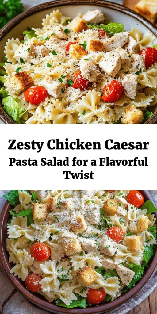 Discover the perfect blend of flavors with this Zesty Chicken Caesar Pasta Salad! Combining creamy Caesar dressing, tender chicken, and fresh veggies, this dish is simple to make and can be served as a main course or side. Ideal for meal prep or gatherings, it's both filling and nutritious. With endless customization options, it’s a recipe everyone will love! Try it today! #PastaSalad #MealPrep #HealthyEating #CaesarSalad #ChickenRecipes #EasyDinner #Foodie