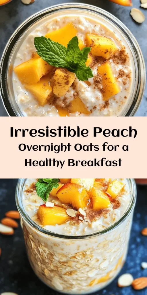 Start your day with a delicious and nutritious breakfast that’s hassle-free! Discover how to make Irresistible Healthy Overnight Oats with Peaches. This simple recipe allows you to enjoy a delightful blend of flavors and textures while keeping you satisfied until lunch. Packed with fiber, healthy fats, and vitamins, it’s perfect for busy mornings. Try your variations and make this nutritious dish your breakfast staple! #OvernightOats #HealthyBreakfast #MealPrep #Peaches #Nutrition #HealthyEating #QuickBreakfast #DeliciousAndNutritious