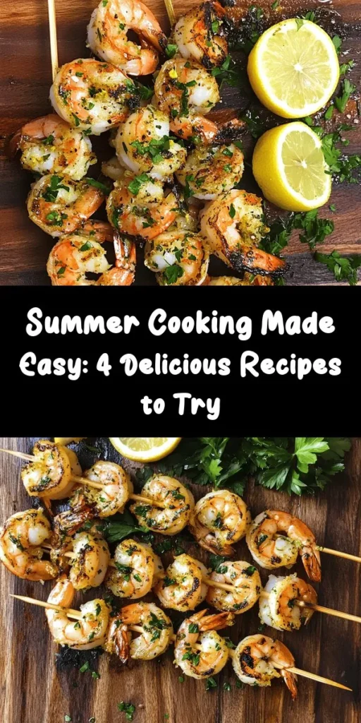 Enjoy summer with these delightful recipes that celebrate fresh ingredients and vibrant flavors! Whip up Grilled Lemon Herb Shrimp Skewers, a zesty Zucchini Noodle Stir-Fry, a nutritious Mediterranean Chickpea Salad, and Spicy Shrimp Tacos topped with creamy avocado. Perfect for gatherings or casual meals, these dishes are simple to make and bursting with goodness. Dive in and savor the essence of summer! #SummerRecipes #ShrimpSkewers #Tacos #HealthyEating #MediterraneanDiet #Foodie