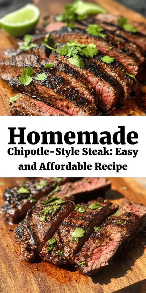Discover the secrets to making delicious Chipotle-style steak right at home with this easy guide! Learn how to select the perfect cut, whip up a flavorful marinade, and grill your steak to perfection. Enjoy the flexibility of customizing your meal to fit your taste and dietary needs while saving money compared to dining out. From tacos to burrito bowls, create a mouthwatering feast for family and friends. #ChipotleStyleSteak #CookingAtHome #HomemadeRecipes #GrillingTips #SteakNight