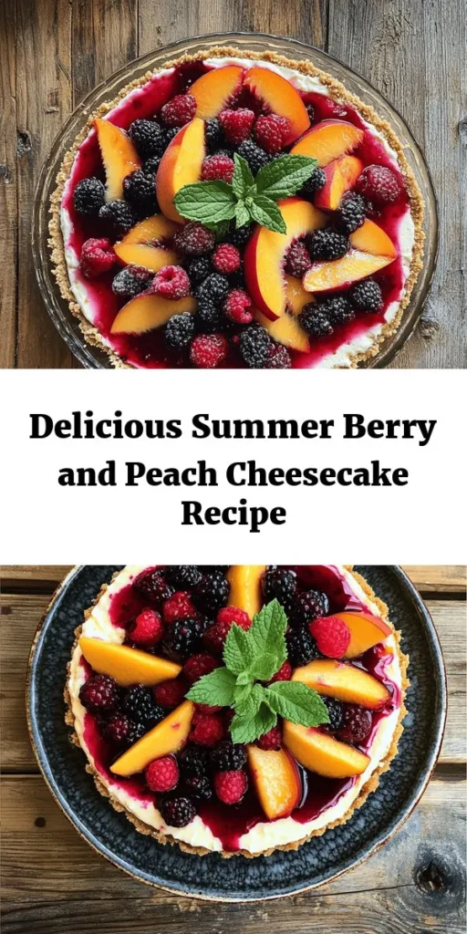 Looking to impress your guests with a delicious summer dessert? Try this Summer Berry and Peach Cheesecake! With a creamy filling made from cream cheese, sour cream, and a buttery graham cracker crust, it's topped with fresh berries and juicy peaches for a burst of flavor. Perfect for picnics or family gatherings, this cheesecake is a true celebration of summer. Dive into this delightful recipe and enjoy every bite! #SummerDessert #Cheesecake #FreshFruit #Baking #Recipes #DessertLovers #PeachCheesecake #Yummy