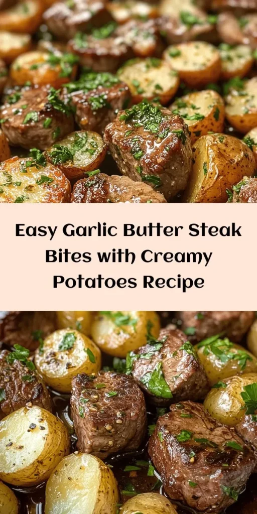 Cook up a storm with this Garlic Butter Steak Bites and Potatoes recipe that's quick, easy, and bursting with flavor! Juicy sirloin steak is paired with tender baby potatoes, all drenched in a mouthwatering garlic butter sauce. Perfect for busy weeknights or special occasions, this dish is sure to impress your family and friends. Ready in minutes, it's a delicious culinary experience you won't want to miss! #SteakBites #GarlicButter #QuickRecipes #ComfortFood #EasyDinner