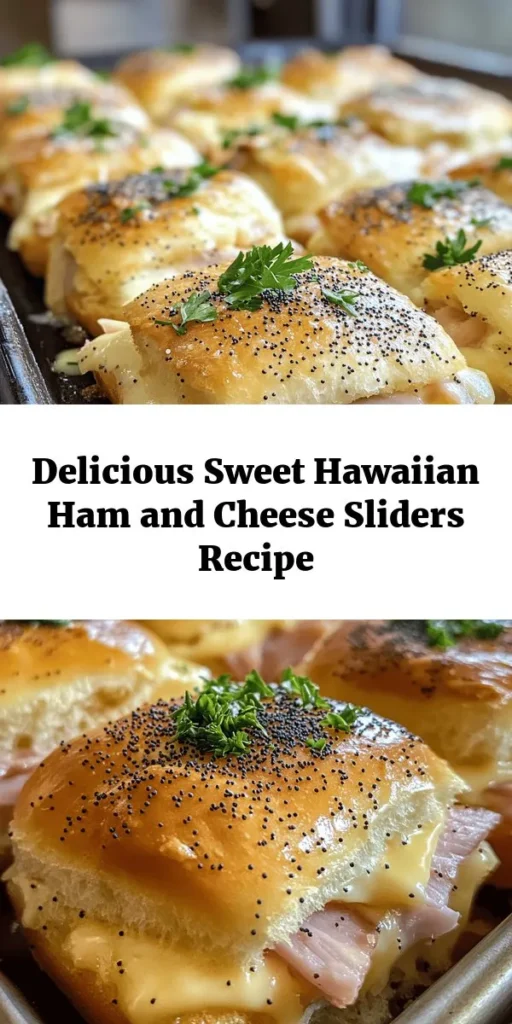 Indulge in the perfect party treat with Sweet Hawaiian Ham and Cheese Sliders! These mouthwatering bites combine fluffy Hawaiian rolls, savory deli ham, and melty Swiss cheese, all brushed with a delicious butter mixture. Easy to make in under 30 minutes, they're ideal for gatherings, game days, or cozy nights in. Every bite promises a delightful explosion of flavors! Try this recipe and impress your guests today! #Sliders #HamAndCheese #PartyFood #EasyRecipes #ComfortFood #HawaiianRolls