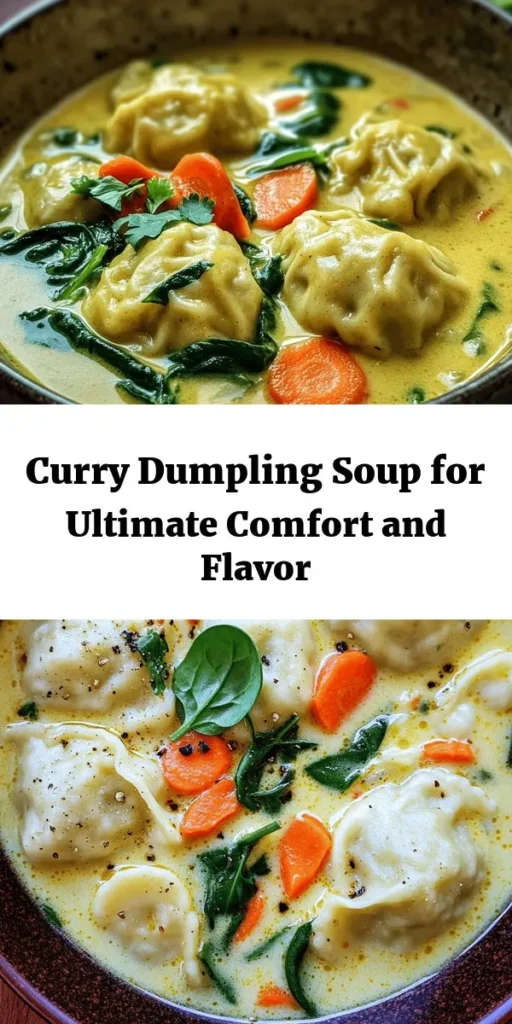 Warm your soul with the comforting flavors of Curry Delightful Dumpling Soup! This delicious recipe combines homemade dumplings and vibrant vegetables in a creamy curry broth, offering a nourishing and satisfying meal for any occasion. Perfect for cooks of all skill levels, it’s easy to make and bursting with flavor. Grab your ingredients and bring a cozy taste of comfort to your kitchen. #Soup #CurrySoup #Dumplings #Homemade #ComfortFood #EasyRecipes #CookingAtHome #HealthyEating