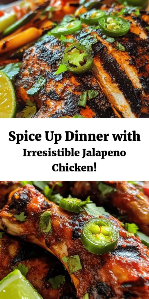 Elevate your dinner with Spicy Jalapeno Chicken, a dish bursting with vibrant flavors! This recipe strikes the perfect balance between heat and tang, making it ideal for spice lovers. Made with lean chicken breasts, fresh jalapenos, and a deliciously spicy marinade, it's both easy to prepare and nutritious. Serve it with rice, tortillas, or salads for a versatile meal sure to impress your guests. Discover the perfect flavor journey today! #SpicyJalapenoChicken #DinnerIdeas #HealthyRecipes #EasyCooking #FoodieFavorites