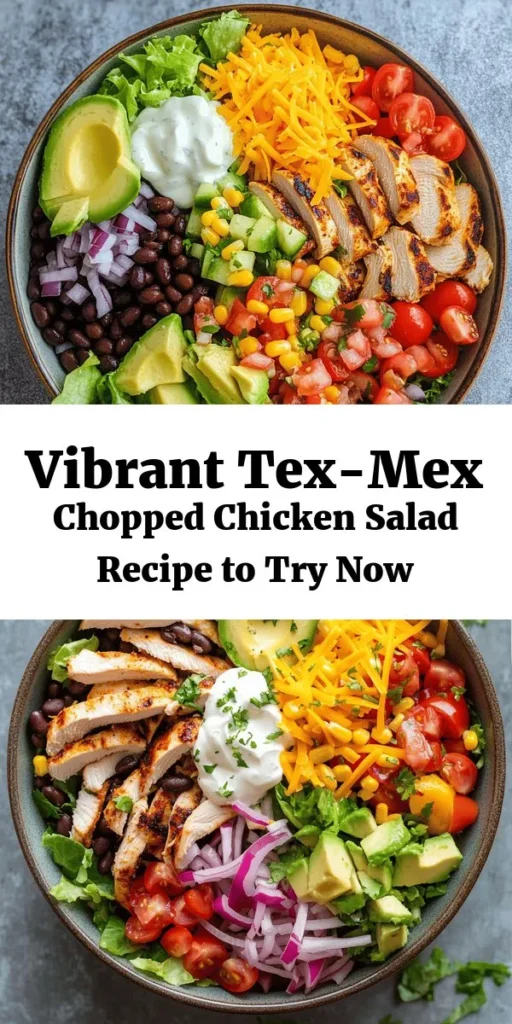 Discover the vibrant flavors of Tex-Mex cuisine with this mouthwatering Tex-Mex Chopped Chicken Salad! Packed with protein, colorful veggies, and topped with a zesty homemade dressing, it’s perfect for any meal. This quick and versatile salad is a feast for the senses and can easily be customized to suit your preferences. Dive into this delicious recipe and elevate your salad game! #TexMex #ChoppedSalad #HealthyEating #MealPrep #DeliciousRecipes
