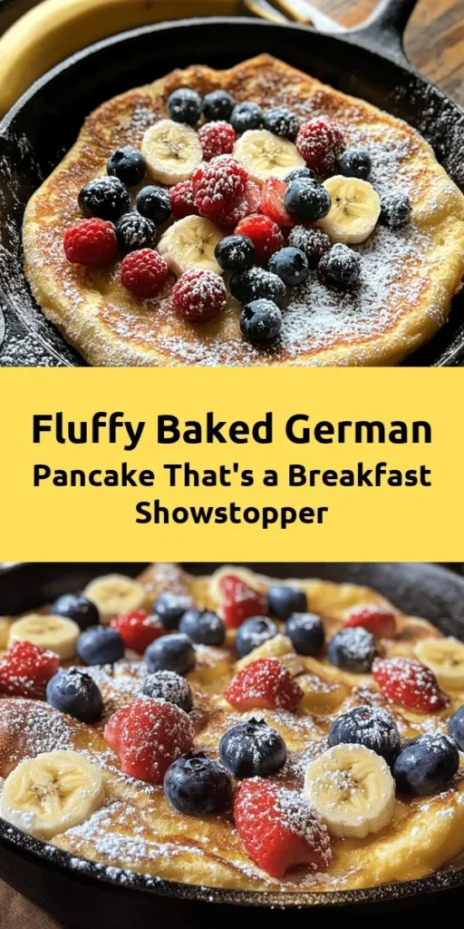 Indulge in the delightful Fluffy Baked German Pancake, a perfect blend of simplicity and sophistication for your breakfast table. This airy, oven-baked pancake puffs beautifully, creating a stunning centerpiece that’s both delicious and versatile. Top it with fruits, syrups, or whipped cream for a delightful twist. Easy to prepare and a sure crowd-pleaser, this dish is ideal for brunch or cozy mornings. Try it today! #GermanPancake #BrunchRecipes #BreakfastIdeas #FluffyPancakes #DutchBaby