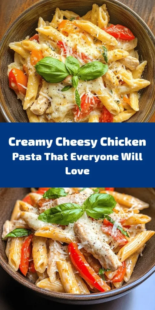 Indulge in the comforting flavors of Cheesy Chicken Pasta Delight, a creamy pasta dish that's perfect for family dinners or special gatherings! With tender chicken, al dente penne, and a rich blend of cheeses, this recipe is a crowd-pleaser for all ages. Customize it with your favorite vegetables and seasonings to create a personal touch. Bring warmth and joy to your table with this delicious comfort food! #CheesyChickenPasta #ComfortFood #PastaRecipes #DeliciousDinner #FamilyMeals #CookingAtHome #FoodieFavorites