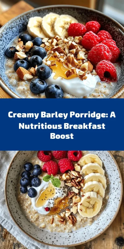 Start your day with a warm and hearty bowl of Creamy Barley Porridge Delight! This nutritious breakfast option is rich in flavor and made from pearl barley, providing health benefits like improved digestion and heart health. Easily customizable with various toppings like fresh fruits, nuts, and natural sweeteners, this porridge is both satisfying and versatile. Discover the step-by-step preparation tips and embrace a healthier breakfast routine today! #BarleyPorridge #HealthyBreakfast #NutritiousEating #WholeGrains #MorningDelight