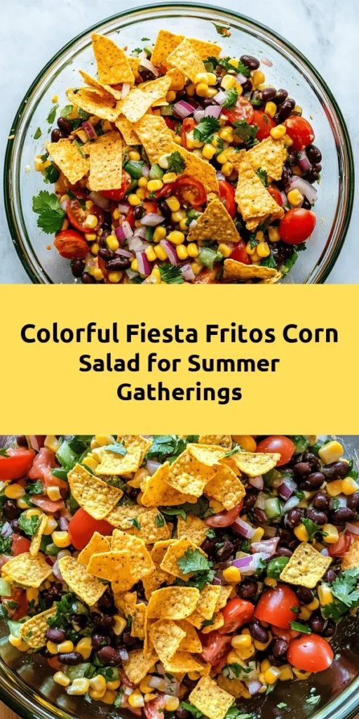 Looking for a vibrant and refreshing addition to your summer meals? Try this Fiesta Fritos Corn Salad! Packed with sweet corn, crunchy Fritos, black beans, and fresh veggies, it’s the perfect side dish for picnics, barbecues, or family dinners. Plus, it’s quick and easy to make, allowing you to enjoy more time outdoors. Don’t forget to customize it with your favorite ingredients! #FiestaFritosCornSalad #SummerSalad #EasyRecipes #HealthyEating #PicnicSideDish #FoodieFavorites