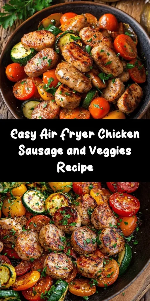 Discover the ultimate weeknight dinner with Quick & Tasty Air Fryer Chicken Sausage & Veggies! This recipe combines juicy chicken sausage and vibrant veggies for a nutritious meal that's ready in no time. Enjoy crispy, flavorful bites while enjoying the health benefits of the air fryer—less oil, quick cooking, and easy cleanup. Perfect for busy families or meal prep! Try it tonight! #AirFryerRecipes #HealthyEating #QuickMeals #MealPrep #ChickenSausage #EasyDinners
