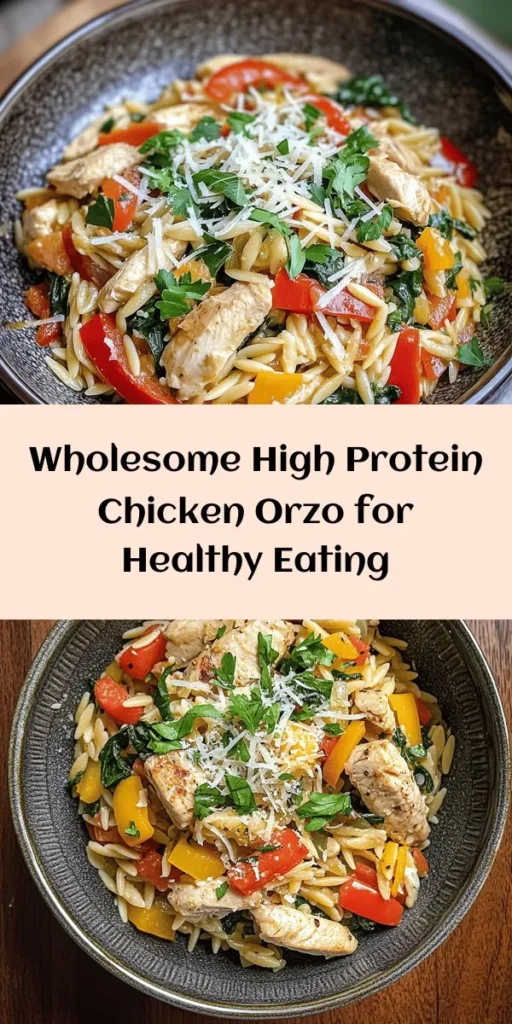 Try this High Protein Chicken Orzo recipe for a delicious and nutritious meal that fits perfectly into your balanced diet. With tender chicken, flavorful orzo, and colorful veggies, it’s not just a feast for the eyes but also a powerhouse of protein and essential nutrients. Ideal for busy weeknights, this dish is both satisfying and easy to prepare. Enjoy a wholesome family dinner that everyone will love! #HighProteinRecipes #HealthyEating #ChickenOrzo #MealPrep #NutritiousDelight