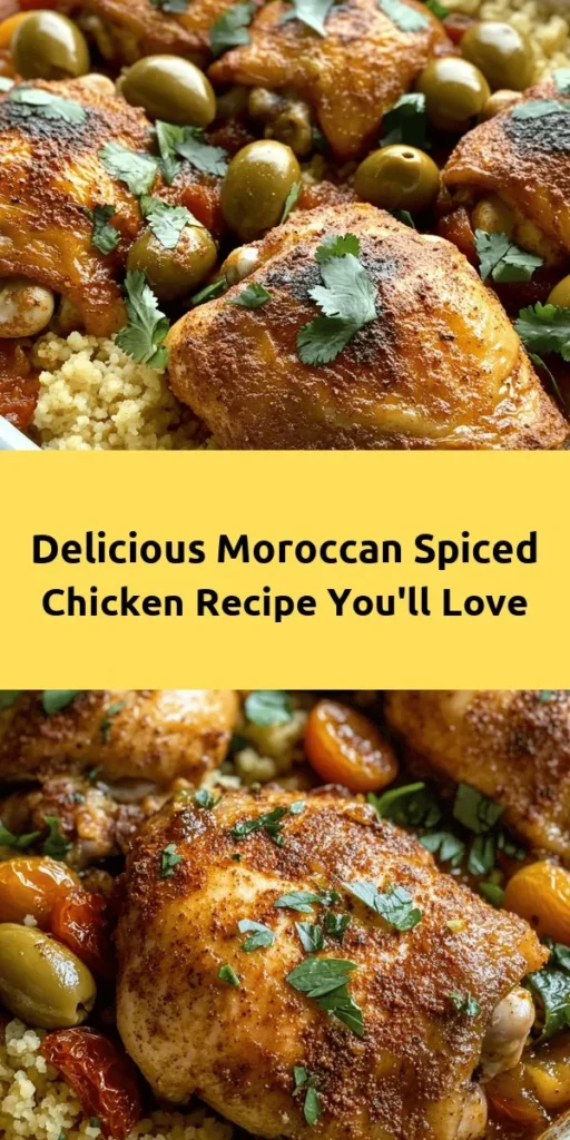 Discover the vibrant flavors of Moroccan cuisine with this delicious Moroccan Spiced Chicken recipe. Tender chicken thighs are marinated in a fragrant blend of spices like cumin and cinnamon, simmered with fresh vegetables, olives, and dried apricots. Perfect for family gatherings, this dish not only tantalizes the taste buds but also showcases the rich culinary traditions of Morocco. A true feast for both the eyes and palate! #MoroccanCuisine #SpicedChicken #RecipeIdeas #Foodie #CookingWithSpices #HealthyEating #DinnerInspiration