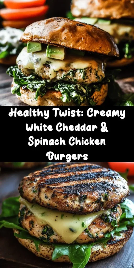 Discover a delightful twist on your favorite burgers with these Creamy White Cheddar & Spinach Chicken Burgers! Perfect for health-conscious foodies, this recipe features lean ground chicken, fresh spinach, and creamy white cheddar, creating a flavorful and nutritious meal. Ideal for summer cookouts or quick weeknight dinners, these burgers are easily customizable to suit your taste. Upgrade your burger game today! #ChickenBurger #HealthyRecipes #Cheddar #Spinach #CookingAtHome #DeliciousMeals #RecipeIdeas
