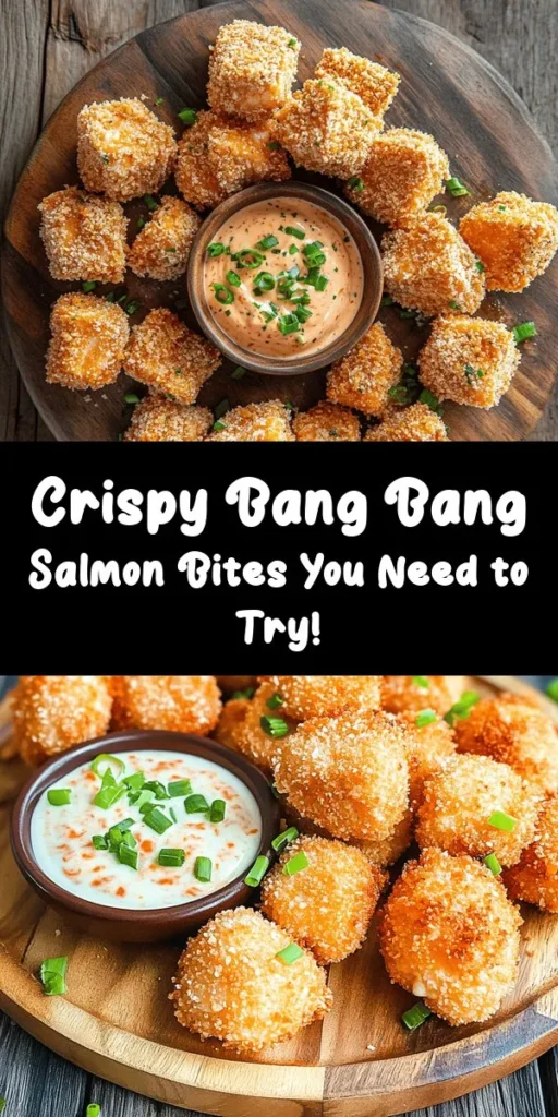 Discover the mouthwatering Crispy Bang Bang Salmon Bites, a perfect fusion of crunchy panko, tender salmon, and a zesty Bang Bang sauce. This delightful dish is ideal for impressing at dinner parties or serving as a family meal. Learn about the key ingredients, preparation tips, and cooking methods to recreate a restaurant-quality experience at home. Get ready to enjoy a flavorful bite that’s sure to be a favorite! #CrispySalmonBites #BangBangSauce #EasyRecipes #HealthyEating #Appetizers #SalmonRecipe #CookingTips #Foodie