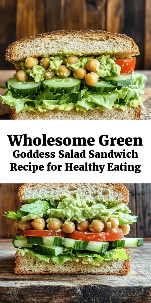 Discover the delicious and nutritious Green Goddess Salad Sandwich, perfect for quick meals or satisfying lunches! Bursting with vibrant ingredients like chickpeas, avocado, tahini, and fresh veggies, this sandwich is both tasty and filled with health benefits. It's a versatile dish that you can easily customize to suit your taste. Enjoy a wholesome meal that leaves you feeling great! #GreenGoddessSandwich #HealthyEating #PlantBased #DeliciousAndNutritious #MealPrep #VegetarianRecipes