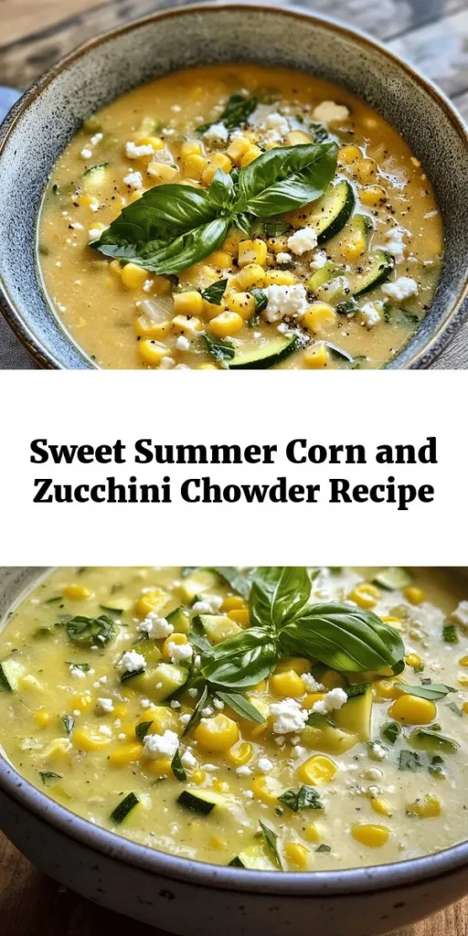 Celebrate summer with this vibrant Sweet Summer Corn & Zucchini Chowder! Packed with fresh corn, tender zucchini, and delicious spices, this creamy dish is perfect for warm evenings or casual gatherings. It’s a versatile recipe that can be enjoyed as a light appetizer or hearty main course, making it ideal for any occasion. Dive into the flavors of the season and bring the joy of summer to your dinner table with this nutritious and comforting chowder! #Chowder #SummerRecipes #HealthyEating #CornAndZucchini #ComfortFood #SeasonalCooking #Foodie