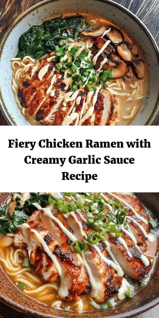 Dive into the world of flavor with Fiery Chicken Ramen featuring a creamy garlic sauce! This dish transforms traditional ramen into a thrilling culinary experience, blending tender chicken thighs, a kick of chili paste, and a luxurious creamy sauce. Perfect for cozy dinners or impressing guests, this recipe balances heat and comfort in every bite. Get ready to create a hearty meal that warms the soul. #ChickenRamen #RamenRecipe #Foodie #HomeCooking #SpicyFood #ComfortFood #GarlicSauce