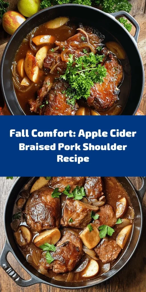 Discover the ultimate comfort food with this Apple Cider Braised Pork Shoulder recipe! Perfect for fall, this dish features tender, flavorful pork slowly braised in sweet apple cider, complemented by aromatic vegetables and spices. Each bite is a delightful blend of savory and sweet, making it a must-try for cozy dinners or family gatherings. Get ready to fall in love with fall flavors! #PorkShoulder #FallRecipes #ComfortFood #Braising #AppleCider #FamilyDinner #CookingAtHome #YummyFood