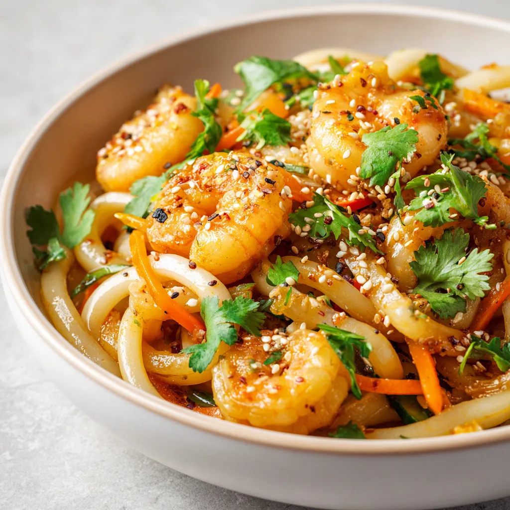 The delightful fusion of flavors in a Shrimp Fried Udon Bowl makes it a perfect dish for any occasion. This recipe brings together tender udon noodles and succulent shrimp with vibrant mixed vegetables, all tossed in a savory sauce that dances on the palate. The ingredients combine to create a delicious stir-fry that not only contains protein, carbs, and vegetables but also bursts with flavor. This dish is visually appealing, with its colorful array of vegetables and fresh herbs, making it a feast for the eyes as well as the taste buds.