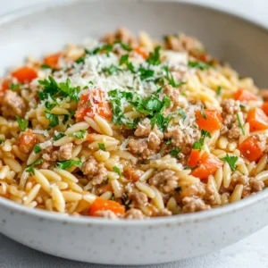 Savory Ground Turkey Orzo Delight is an enticing and hearty dish that brilliantly combines ground turkey and orzo pasta with vibrant vegetables and a medley of spices. This dish is perfect for weeknight dinners when you want something quick yet flavorful. The savory profile comes from the ground turkey, which is a lean protein option that can seamlessly adapt to various recipes, enhancing both nutritional value and taste.