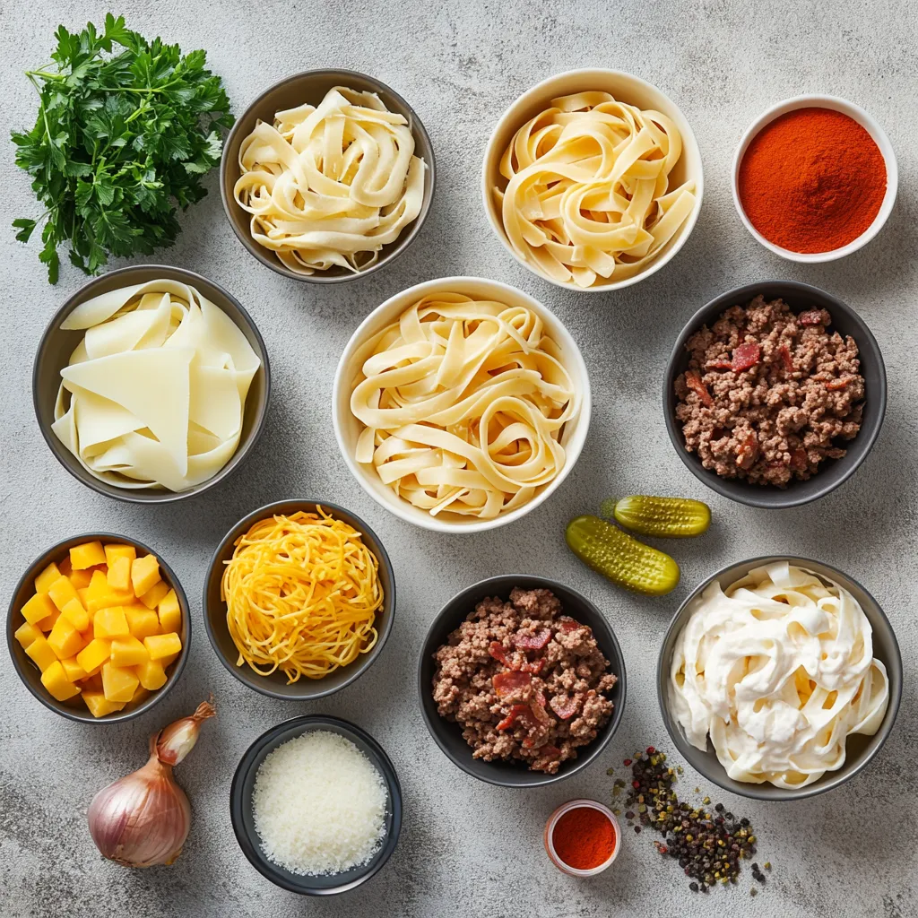 The Loaded Bacon Cheeseburger Alfredo Pasta is a luxurious twist on traditional comfort food, combining the rich flavors of cheeseburgers with creamy Alfredo pasta. This dish delights the senses with every creamy, cheesy bite, making it a perfect choice for family dinners or a cozy night in. Imagine the savory notes of ground beef mixed with the indulgent flavors of crispy bacon and rich cheeses, all encapsulated in a velvety sauce that clings to every strand of fettuccine. It’s not just a plate of pasta; it’s a meal designed to satisfy cravings and bring warmth to the table.