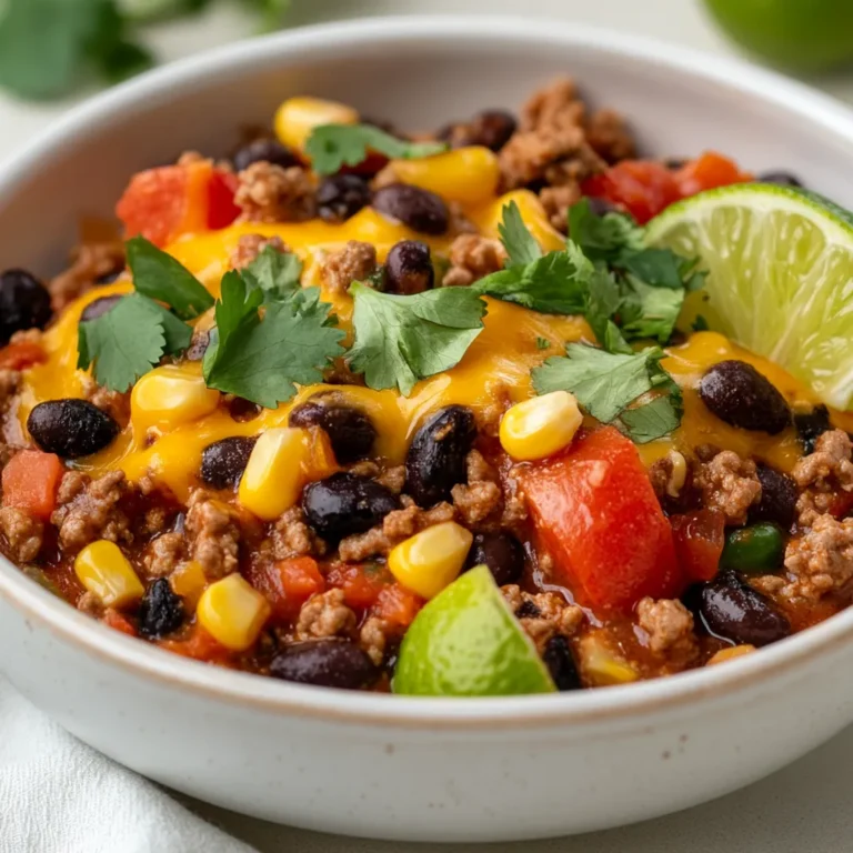 Dive into the flavors of a One-Pan Taco Skillet Fiesta, where ease meets deliciousness. This dish marries the classic comforts of tacos with the convenience of a one-pan meal, making it an ideal choice for busy weeknights or cozy get-togethers. With a vibrant combination of seasoned ground meat, vegetables, and rice, every bite delivers a fiesta's worth of taste and texture.